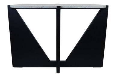 Winton Cream Travertine and Black Finish Acacia Wood Console Table