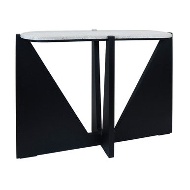 Winton Cream Travertine and Black Finish Acacia Wood Console Table
