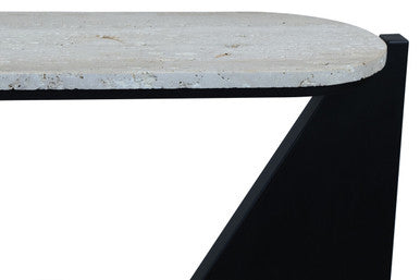 Winton Cream Travertine and Black Finish Acacia Wood Console Table