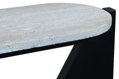 Winton Cream Travertine and Black Finish Acacia Wood Console Table