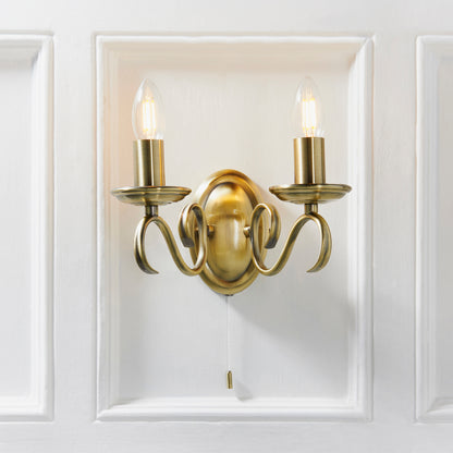 Bernice 2 Light Wall Light Antique Brass