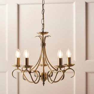 Bernice Antique Brass 5 Light Chandelier Ceiling Light