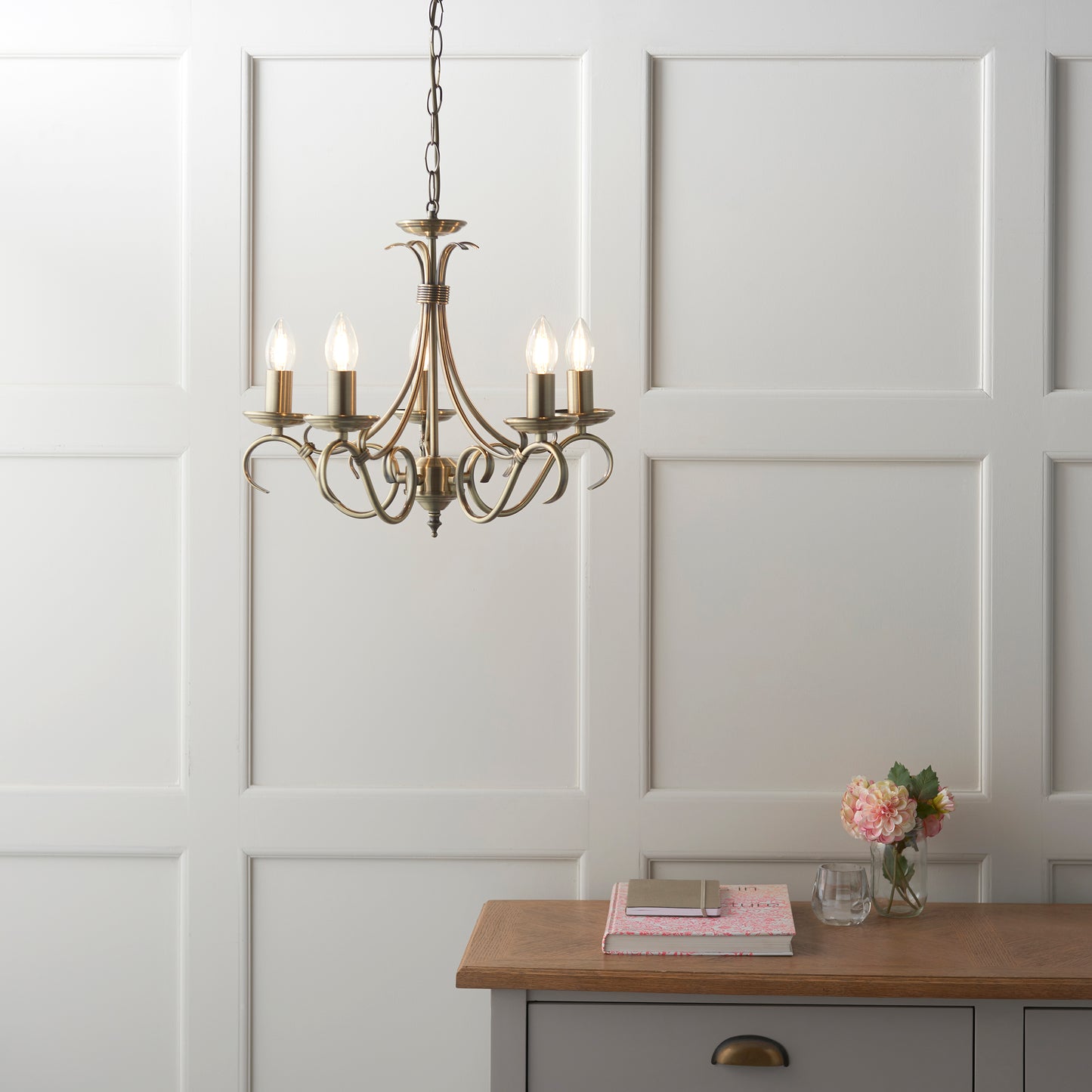 Bernice Antique Brass 5 Light Chandelier Ceiling Light