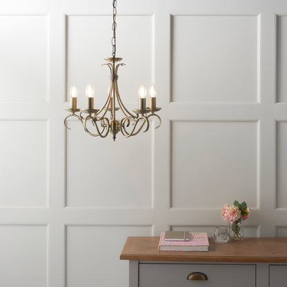 Bernice Antique Brass 5 Light Chandelier Ceiling Light
