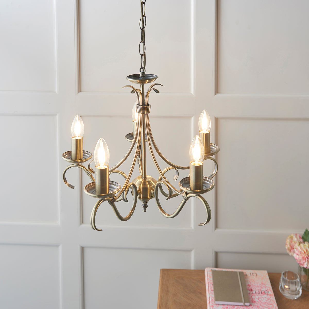 Bernice Antique Brass 5 Light Chandelier Ceiling Light