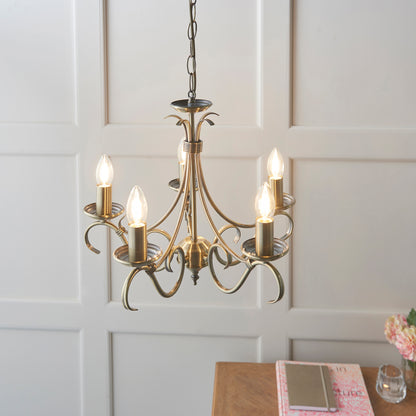 Bernice Antique Brass 5 Light Chandelier Ceiling Light