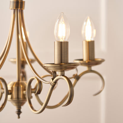 Bernice Antique Brass 5 Light Chandelier Ceiling Light
