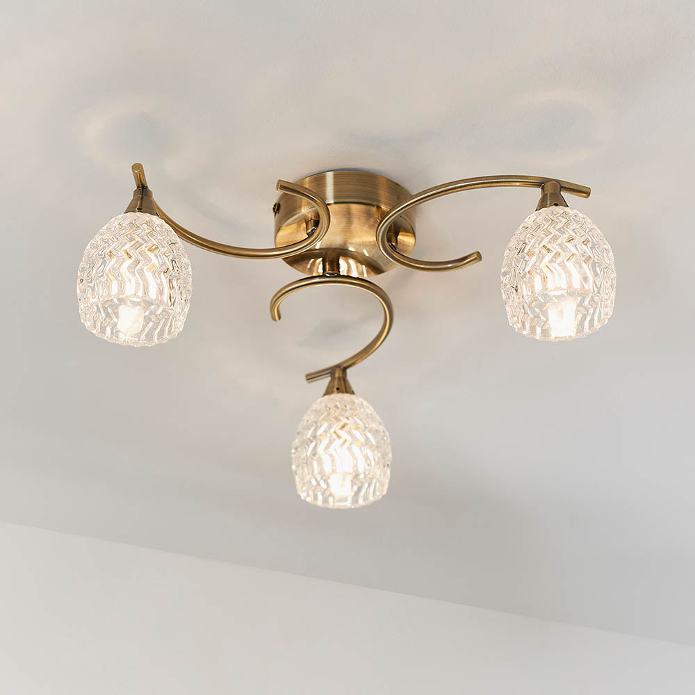 Boyer 3 Light Semi Flush Antique Brass