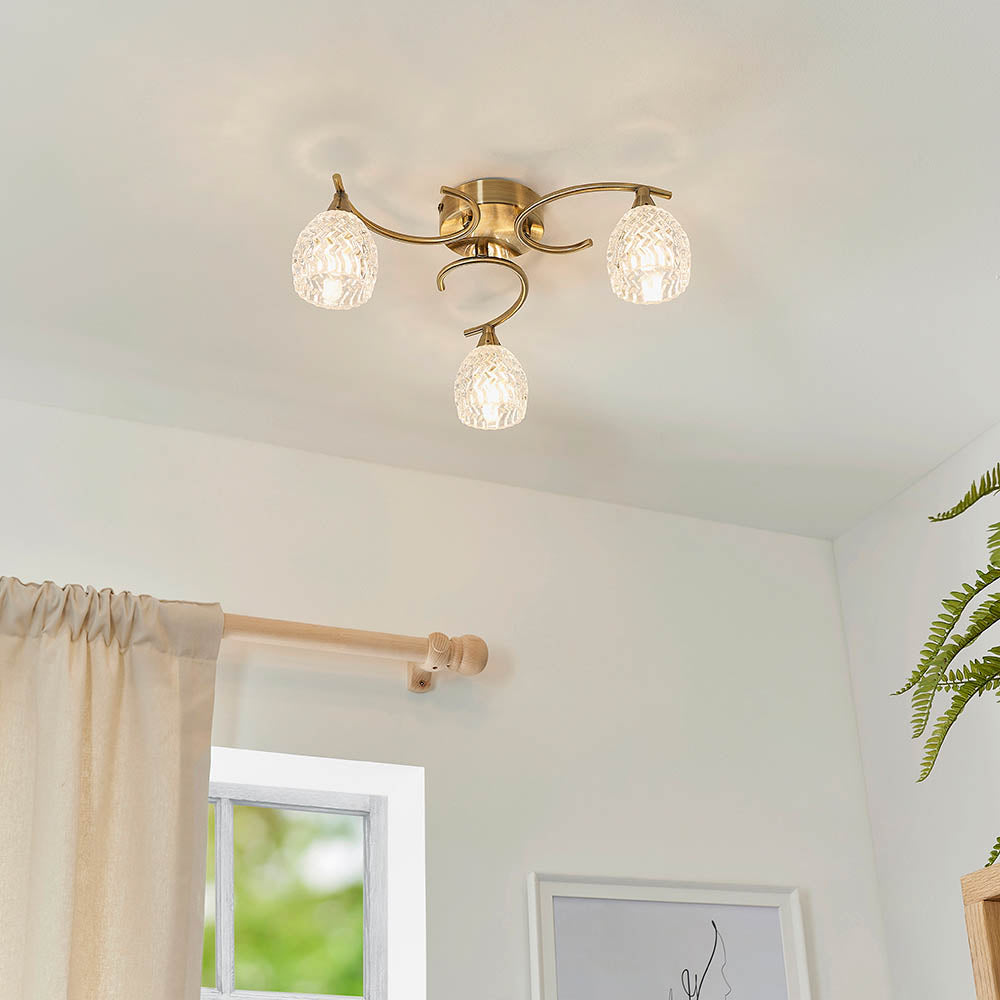 Boyer 3 Light Semi Flush Antique Brass