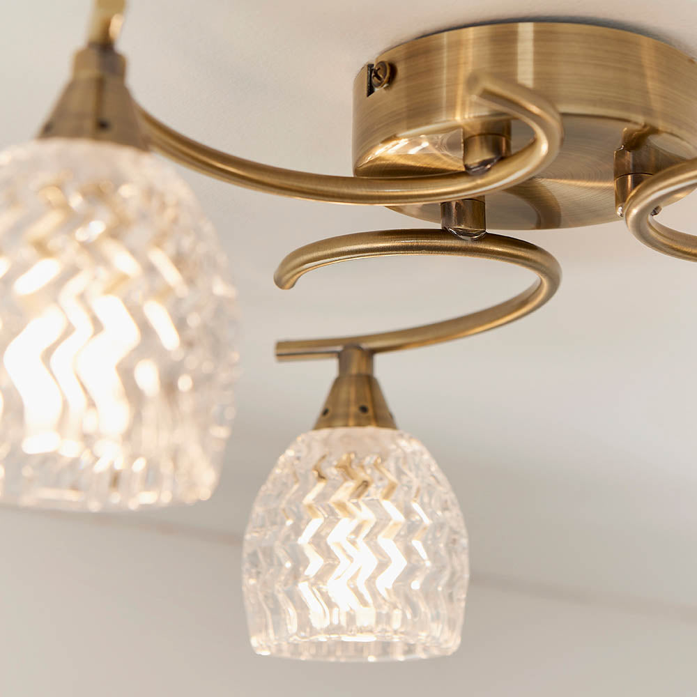 Boyer 3 Light Semi Flush Antique Brass