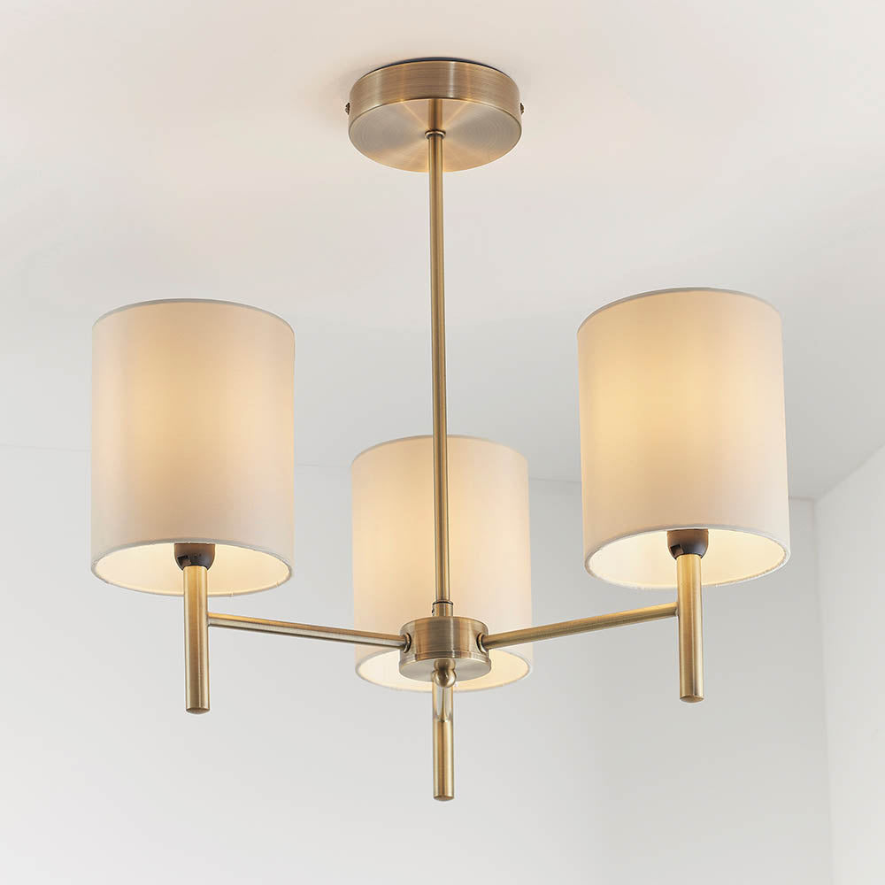Brio 3 Light Semi Flush Antique Brass