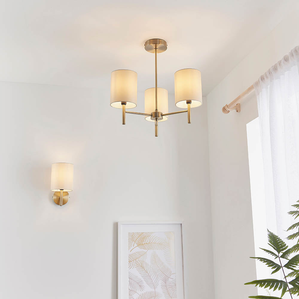 Brio 3 Light Semi Flush Antique Brass