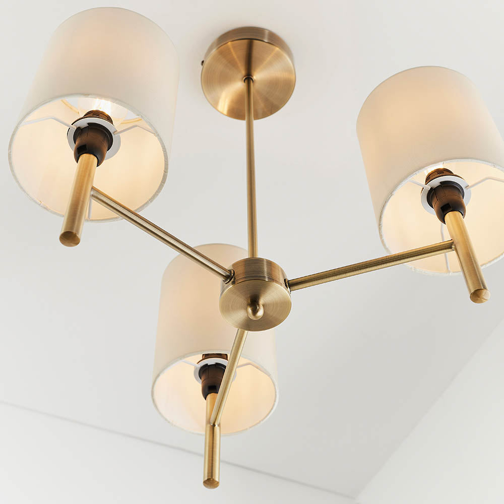 Brio 3 Light Semi Flush Antique Brass