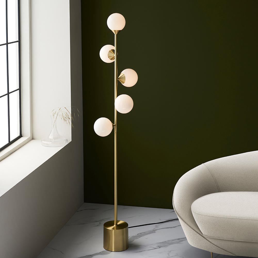 5 Light Floor Lamp Satin Brass