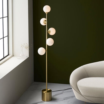 5 Light Floor Lamp Satin Brass