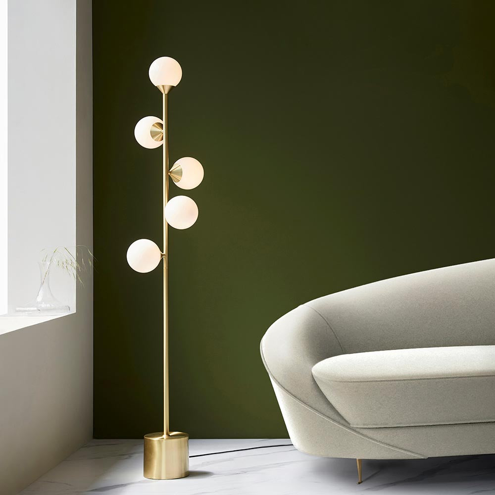 5 Light Floor Lamp Satin Brass