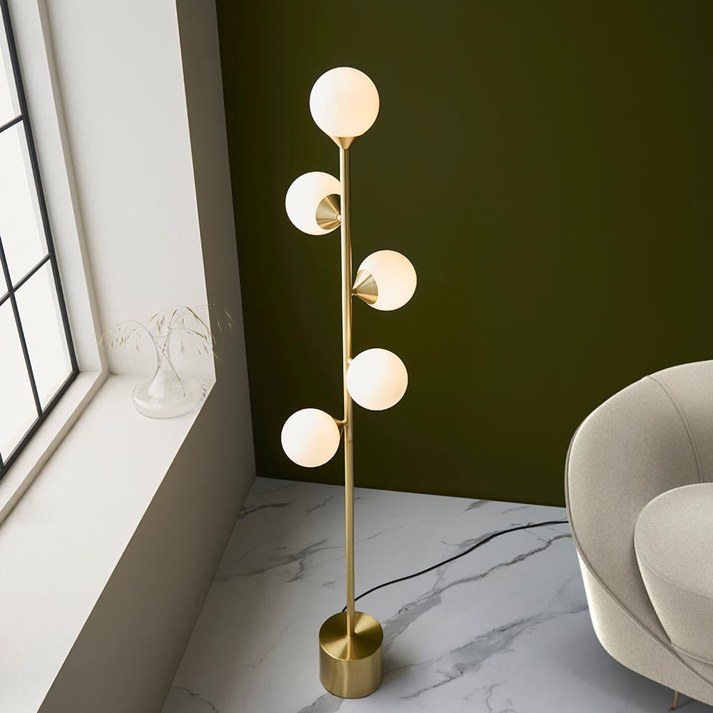 5 Light Floor Lamp Satin Brass