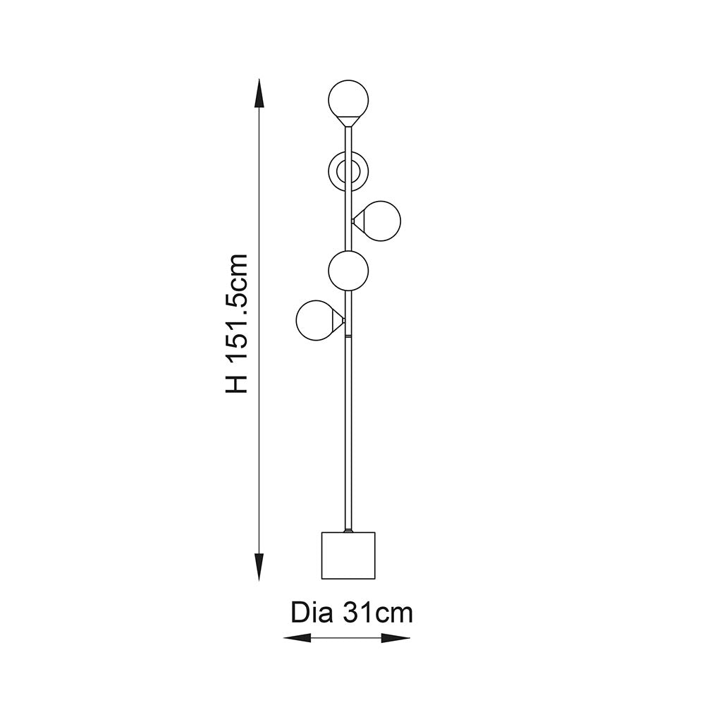 5 Light Floor Lamp Satin Brass