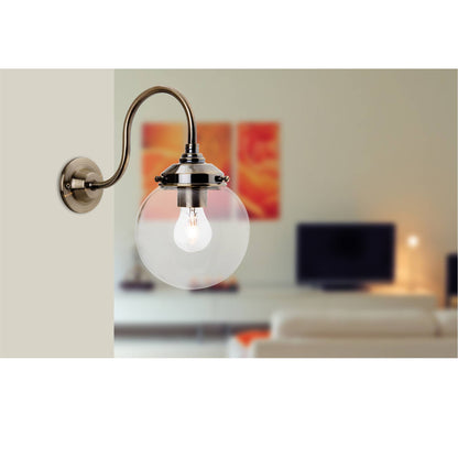 Victoria 1 Light Globe Antique Brass Wall Light