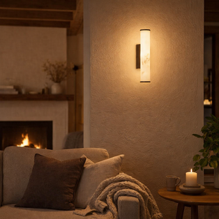 Wales Matte Black and Marble LED Wall Light