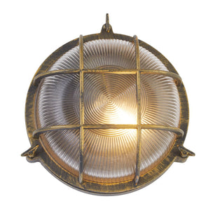Bulkhead Black Gold Metal and Clear Glass Round IP44 Outdoor Light