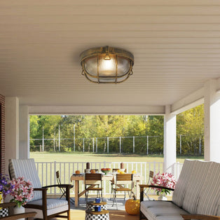 Bulkhead Black Gold Metal and Clear Glass Round IP44 Outdoor Light