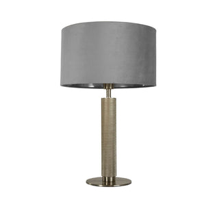 London Knurled Satin Silver and Grey Velvet Shade Table Lamp