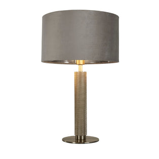 London Knurled Satin Silver and Grey Velvet Shade Table Lamp