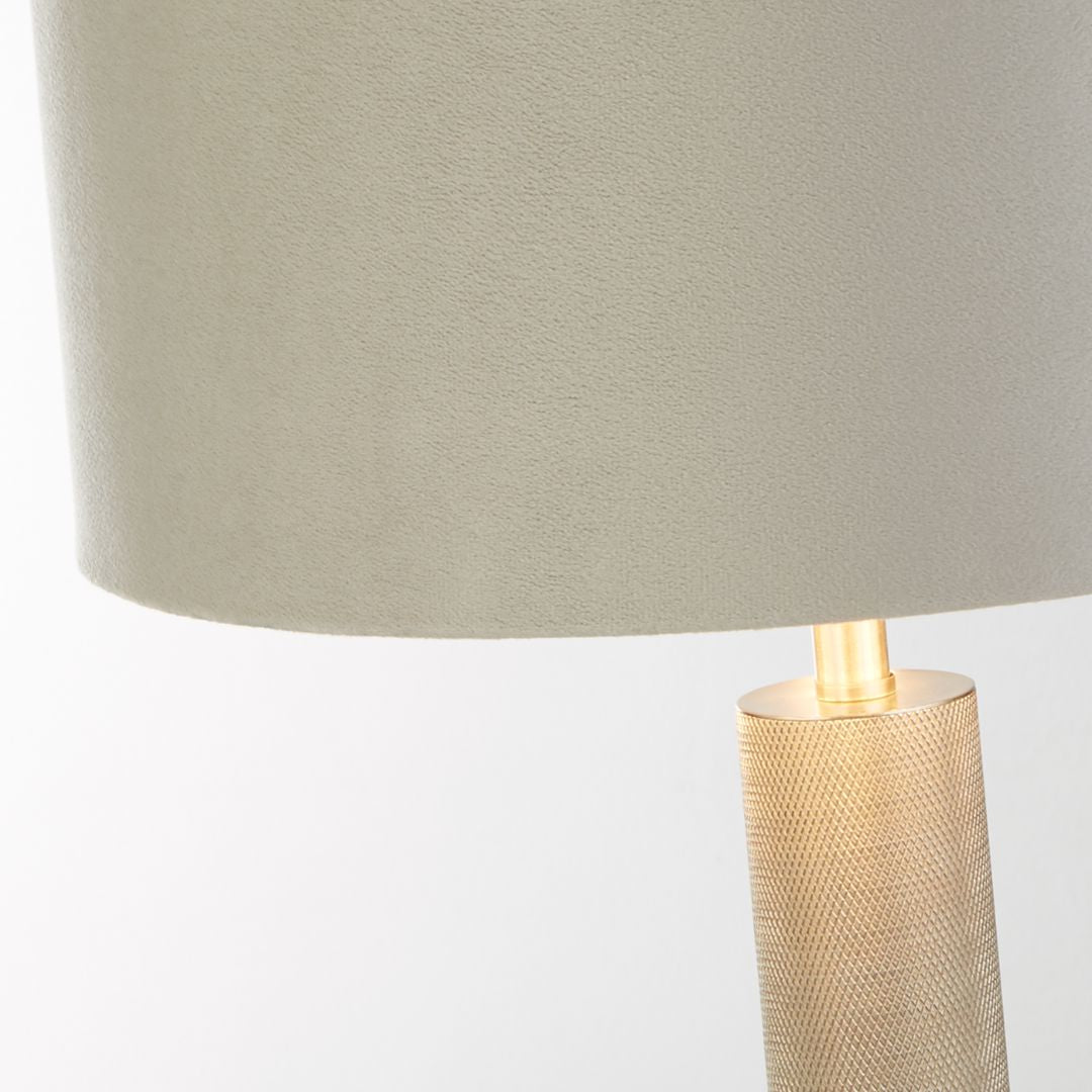 London Knurled Satin Silver and Grey Velvet Shade Table Lamp