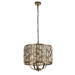 Bijou 5 Light Antique Brass and Glass Pendant Ceiling Light
