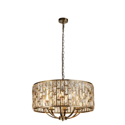 Bijou 8 Light Antique Brass and Glass Pendant Ceiling Light
