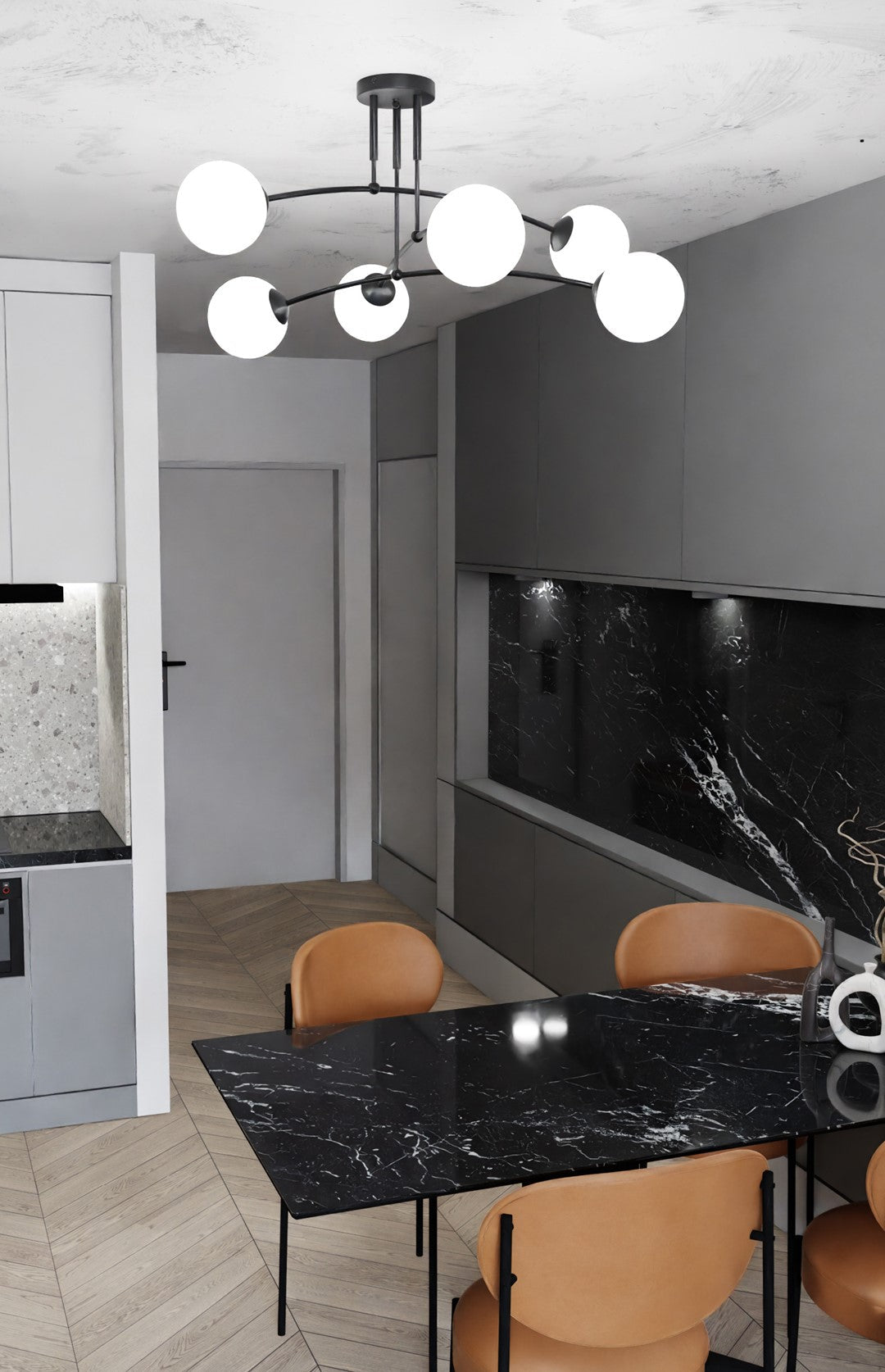 Pregos 6 Light Semi Flush Light Black & White