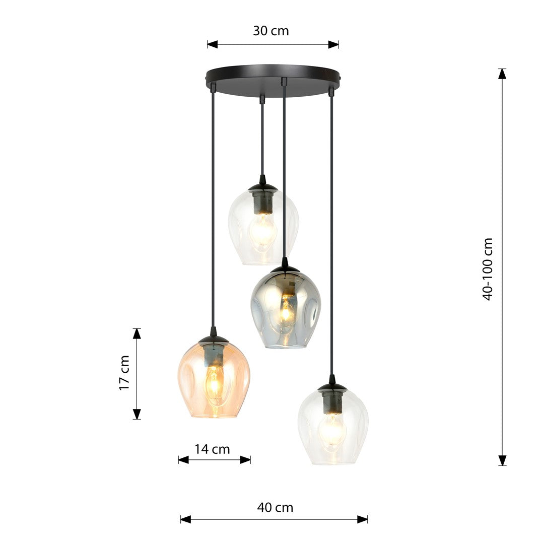 Istar 4 Light Pendant Black, Graphite & Amber
