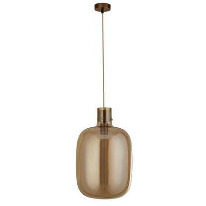 Barrel Brass and Amber Glass Pendant Ceiling Light