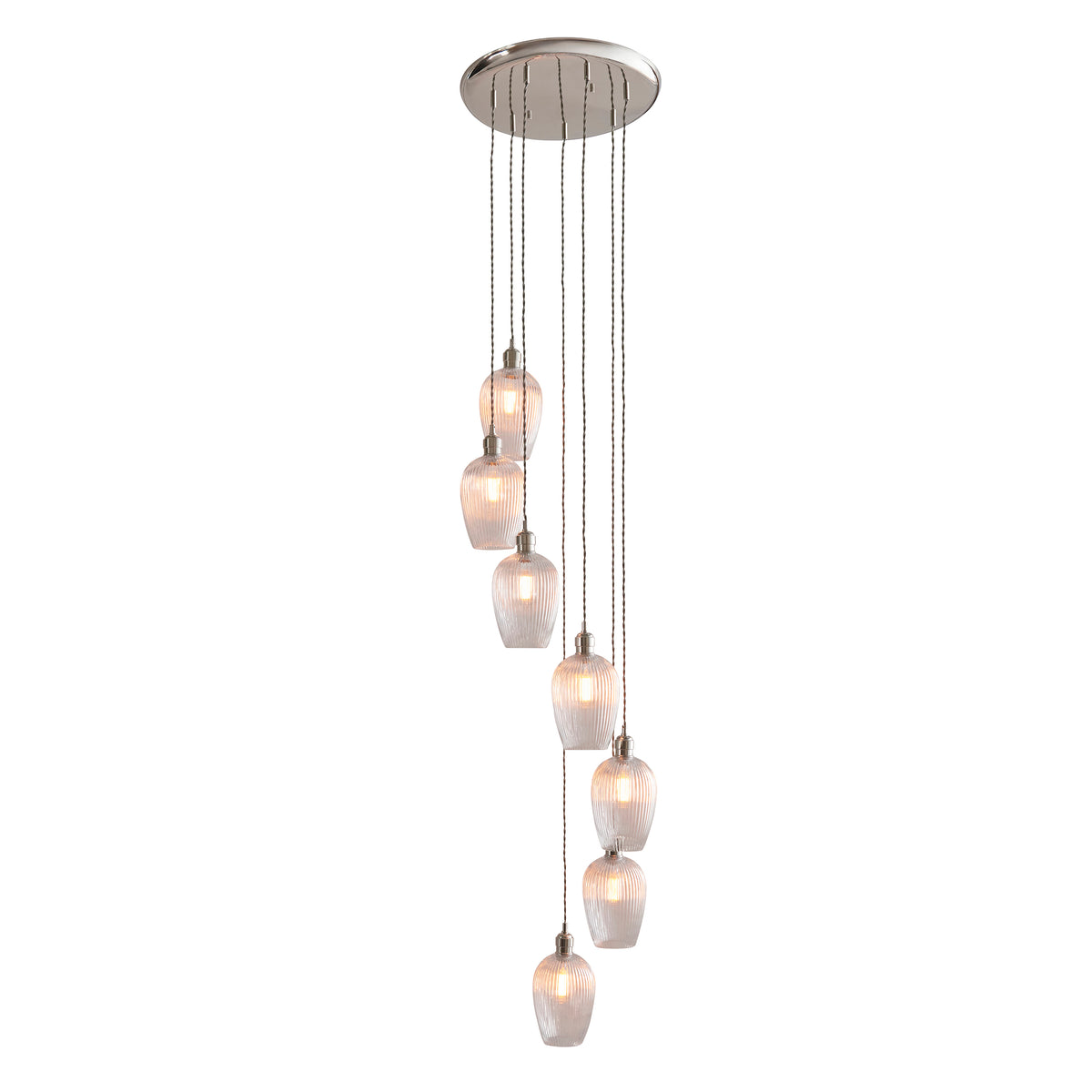 Stourton 7 Light Nickel & Ribbed Glass Cascade Pendant Light
