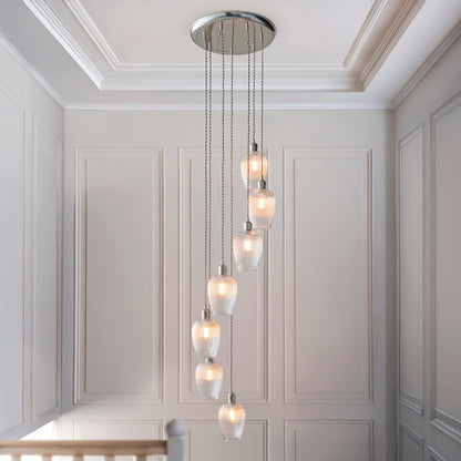 Stourton 7 Light Nickel & Ribbed Glass Cascade Pendant Light