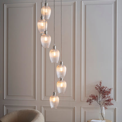 Stourton 7 Light Nickel & Ribbed Glass Cascade Pendant Light
