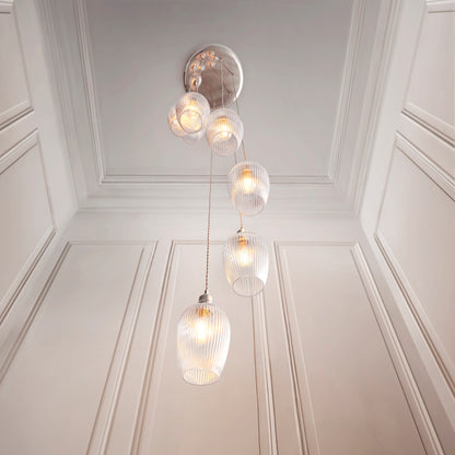 Stourton 7 Light Nickel & Ribbed Glass Cascade Pendant Light