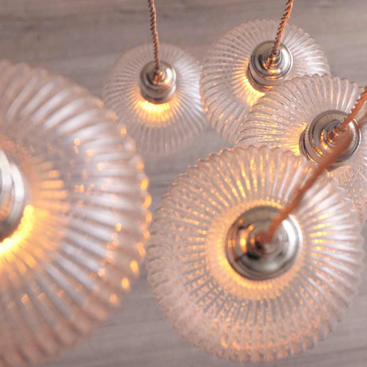 Stourton 7 Light Nickel & Ribbed Glass Cascade Pendant Light