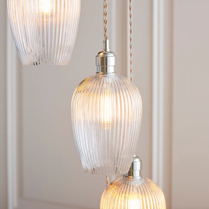 Stourton 7 Light Nickel & Ribbed Glass Cascade Pendant Light