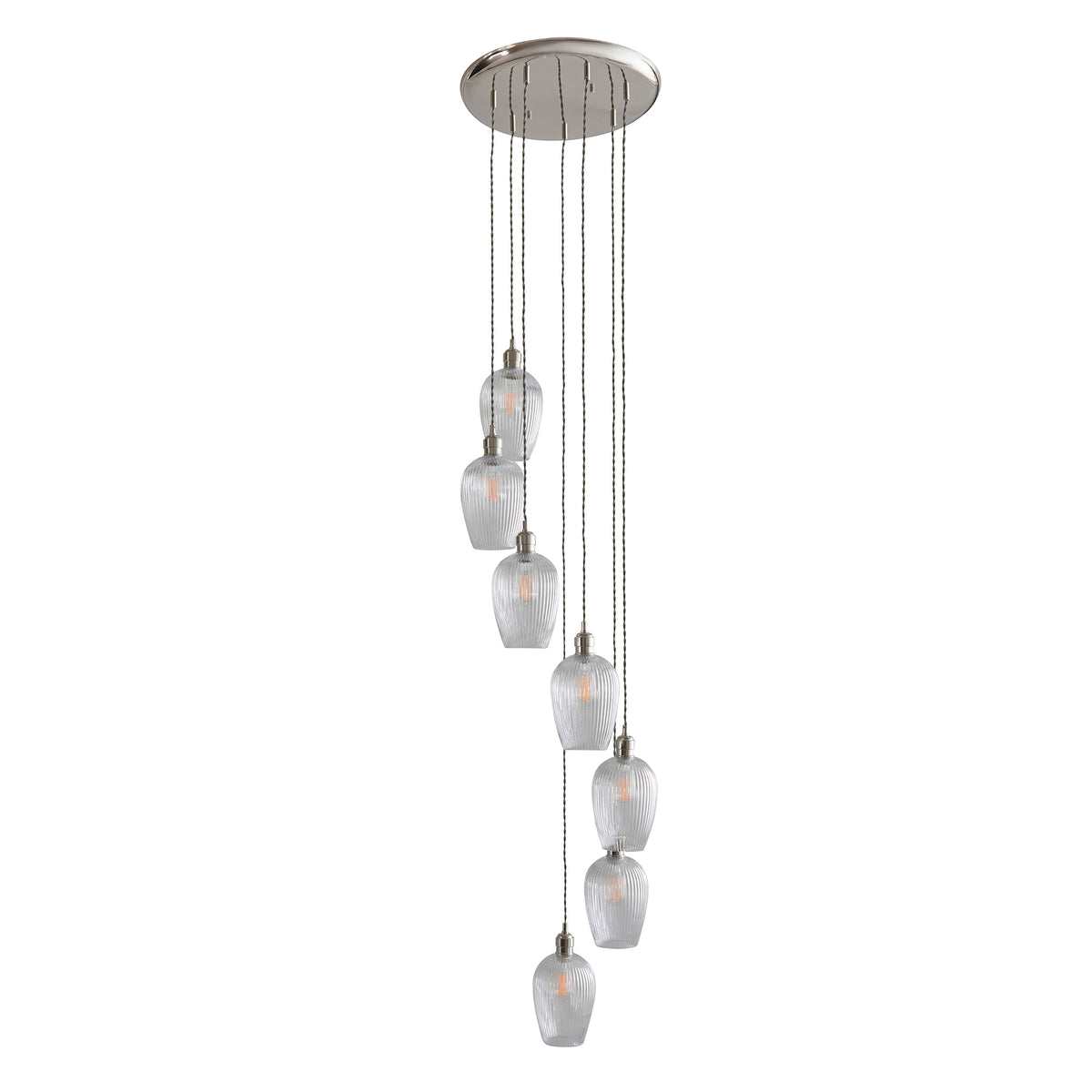Stourton 7 Light Nickel & Ribbed Glass Cascade Pendant Light