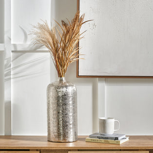 Silver Metal Hammered Tall Vase