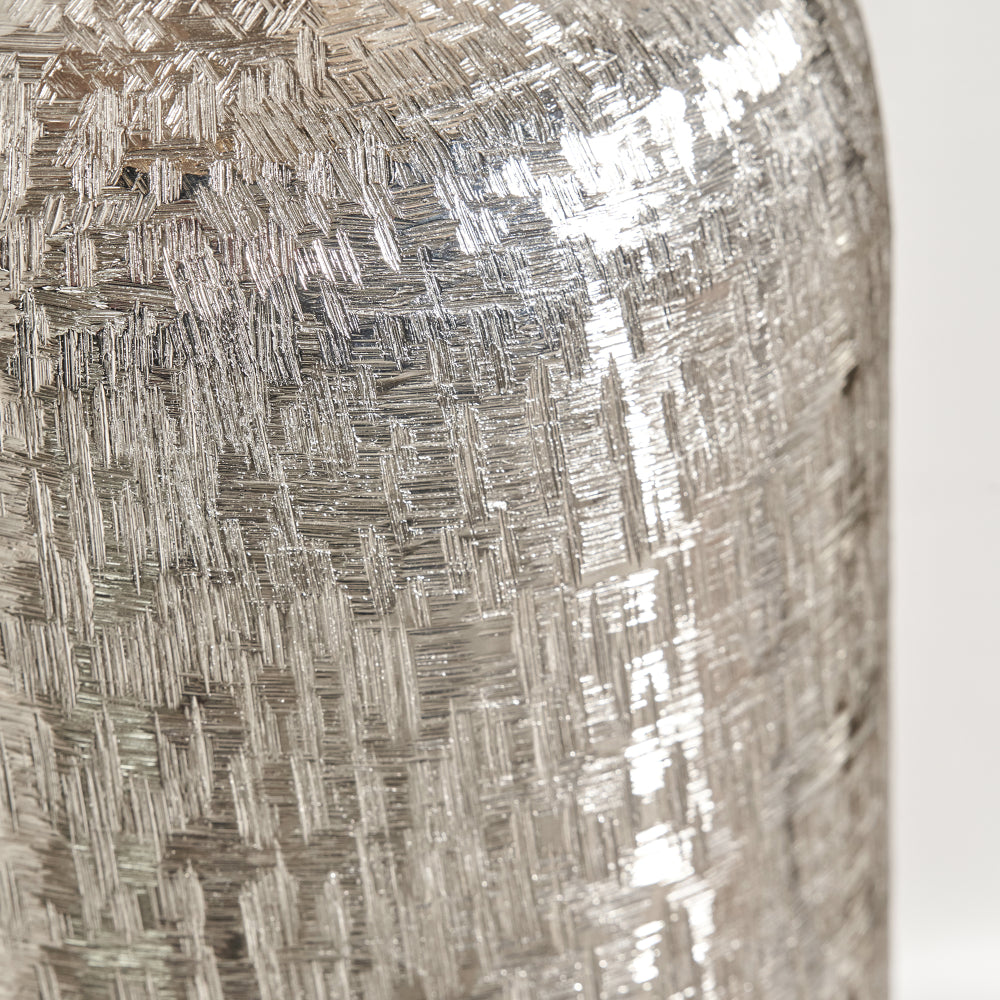 Silver Metal Hammered Tall Vase