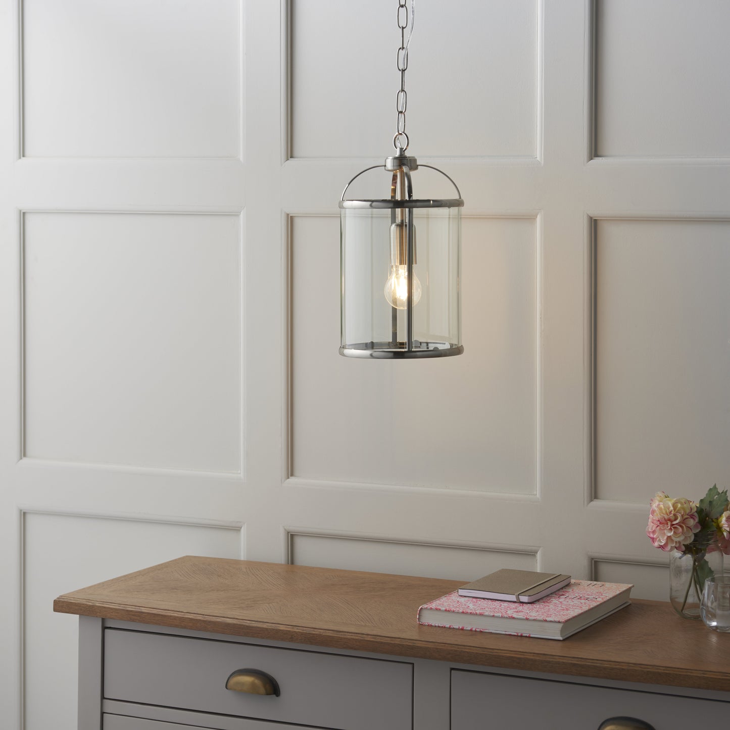 Lambeth 1 Light Pendant Satin Nickel