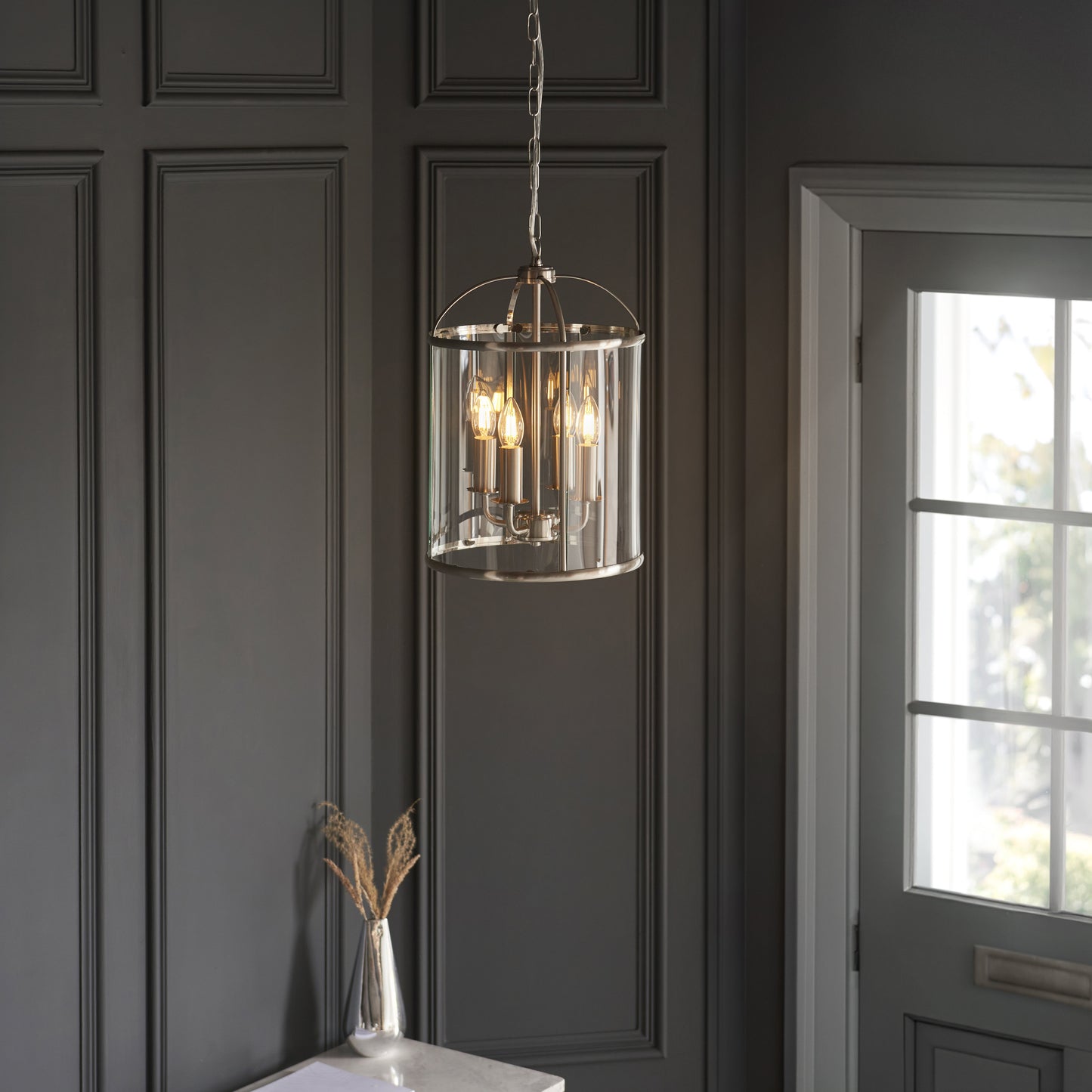 Lambeth 4 Light Pendant Satin Nickel