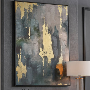 Abstract Gold and Blue Framed Canvas