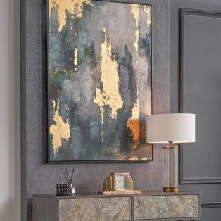Abstract Gold and Blue Framed Canvas