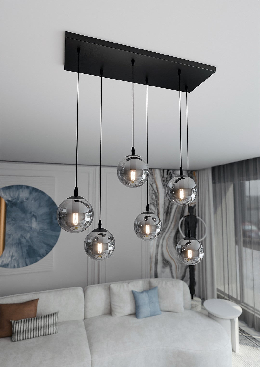 Cosmo 6 Light Pendant Black & Graphite