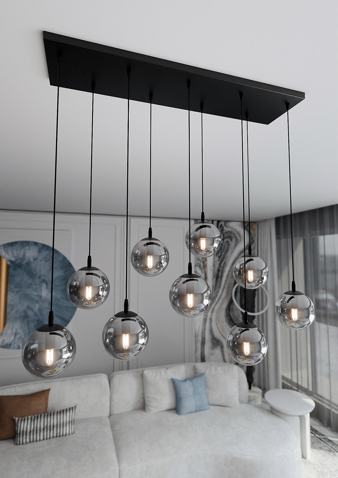 Cosmo 9 Light Pendant Black & Graphite