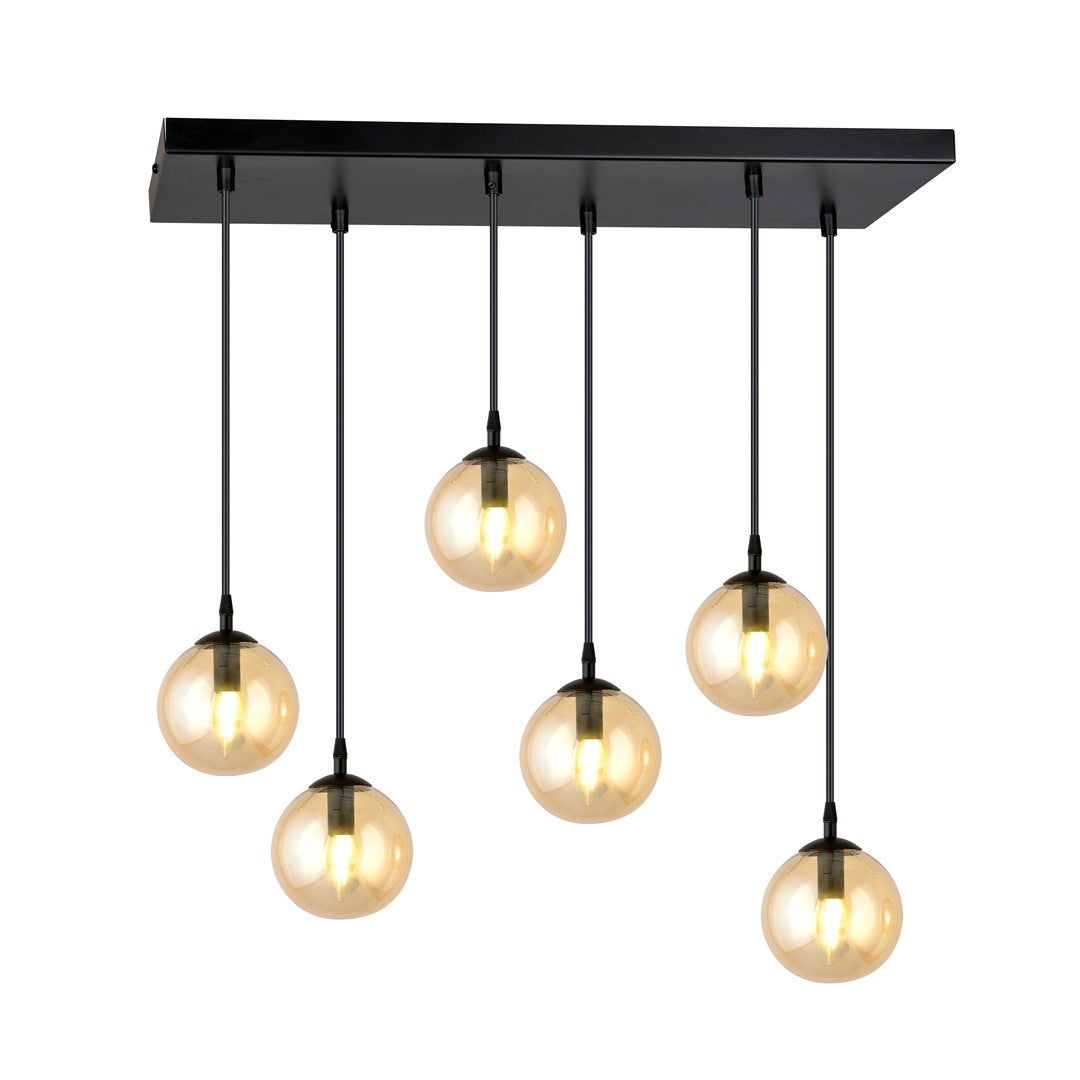 Cosmo 6 Light Pendant Black & Amber